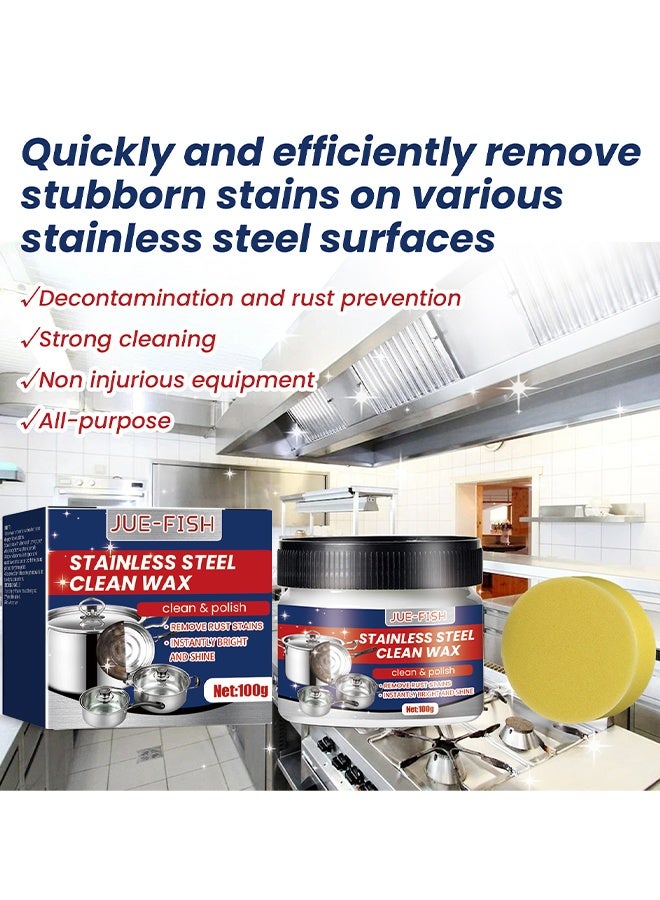 JUE-FISH Stainless Steel Clean Wax, Stainless Steel Cleaning Paste, Metal Polish, Metal Cleaner And Polish, Magical Nano, Technology Stainless Steel Cleaning Paste-Surface Safe, Stainless Steel Cleaning Paste For Appliances, 100G - Image 4